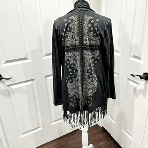 Vocal brand fringed kimono duster, jacket w rhinestones & studs.  Western rodeo